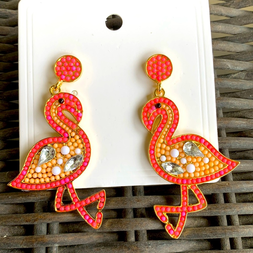 Flamingo, beaded earrings